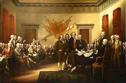 Pintura de John Trumbull de los cinco hombres del comité de redacción de la Declaración de Independencia presentando su trabajo al Congreso.